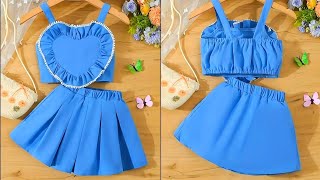 How to Sew a Heart-Shaped Top with Ruffles & Pleated Skirt For Girls | Beginners Friendly Tutorial.