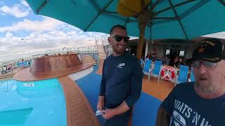A quick tour of the Carnival Mardi Gras Decks 16,17, and 18. Food, pools, serenity deck and crew