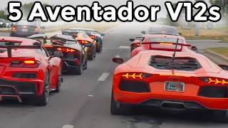 Riding Alongside 5 LAMBORGHINI AVENTADORS! The Exotics Network/WEC Collab!