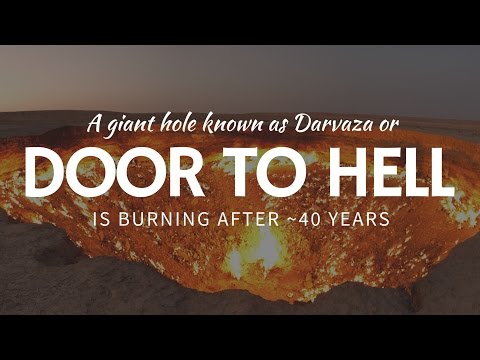 FLAMING door to hell in Derweze: travel destination in Karakum Desert, Turkmenistan