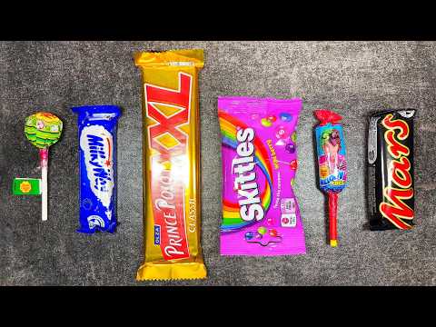 ASMR Candy Unboxing: Prince Polo XXL, Skittles Wild Berry, Mars & Milky Way on Slate | 4K