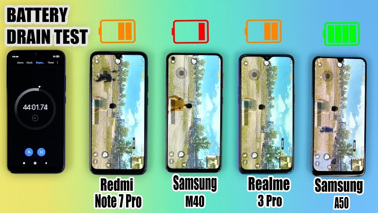 BATTERY DRAIN & CHARGING TEST | Samsung M40 Vs Redmi Note 7 Pro Vs Realme 3 Pro Vs Samsung A50🔥🔥