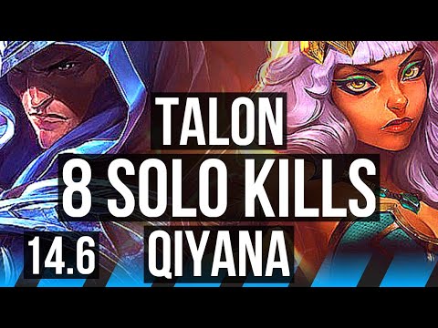 TALON vs QIYANA (MID) | Comeback, 8 solo kills, 66% winrate, Rank 9 Talon | BR Challenger | 14.6