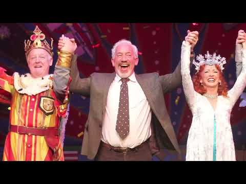 Spamalot Broadway trailer still with Tim Curry’s King Arthur and Knights setting off on the Grail quest