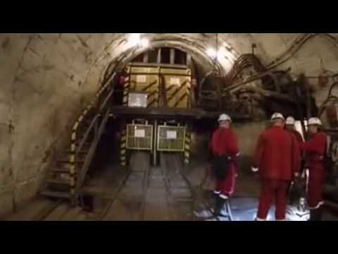 Ride in mine shaft cage from depth 500 m to the surface