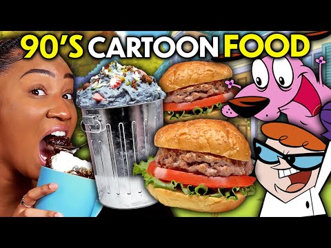 Guess The 90s Cartoon Food! (Omelette Du Fromage, Capybara Burger, Happy Plums) | People vs Food