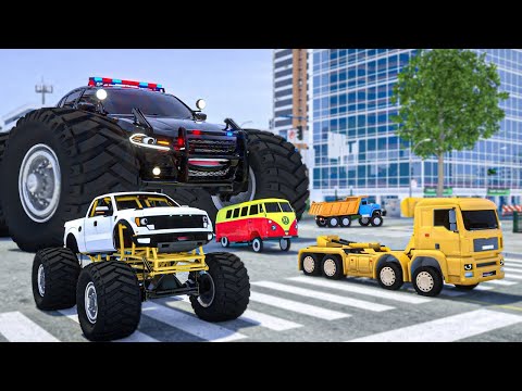 Fire Truck Frank Helps Taxi | Monster Truck was Eaten by an Alien | Wheel City Heroes - 1:05 minutes