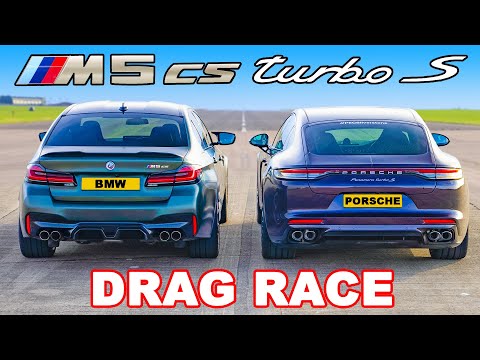 Thumbnail for BMW M5 CS v Porsche Panamera Turbo S: DRAG RACE by Porsche Panamera, Porsche, video in, BMW, video, Car, vide, BMW M5, video i