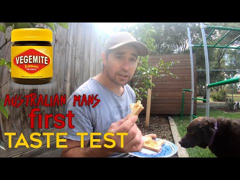 Vegemite taste test. Australian man first time tasting Vegemite