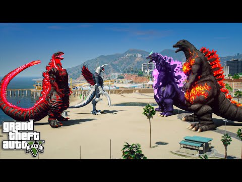 Red Shin Godzilla, Millennium Gigan vs Burning Godzilla, Super Godzilla ( GTA V Mods )