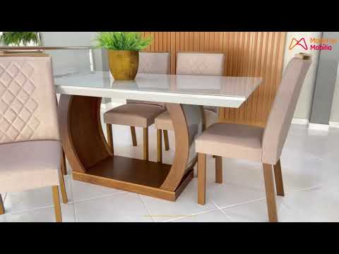 Video thumbnail of Sala de Jantar Milena MDF com Vidro Canto Reto 6 Cadeiras Rufato