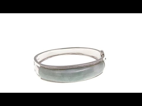 Jade of Yesteryear Green Jade and CZ Bangle Bracelet