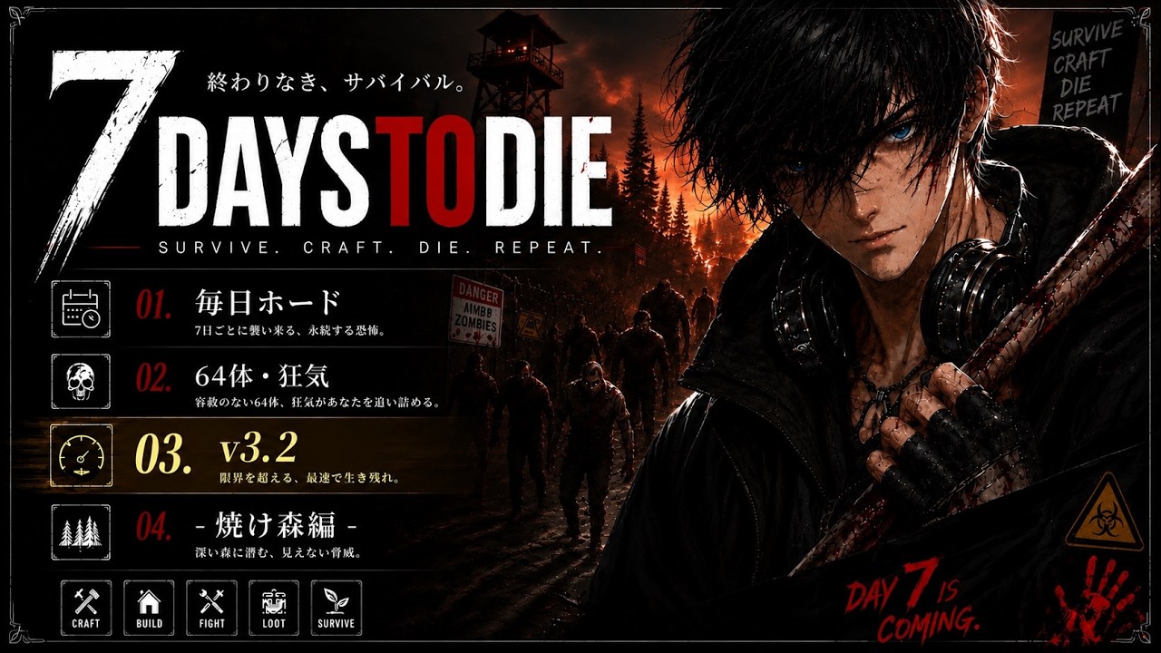 『V3.2 毎日ホード６４体狂気』初期後期地区『焼け森編』10日ｷｬﾝ生存\死んだら1からやり直し🔥 -Vtuber-『7Days to Die』