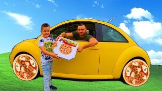 Pretend Play Pizza Delivery | Ride on VW Bug Car Pizza Wheels