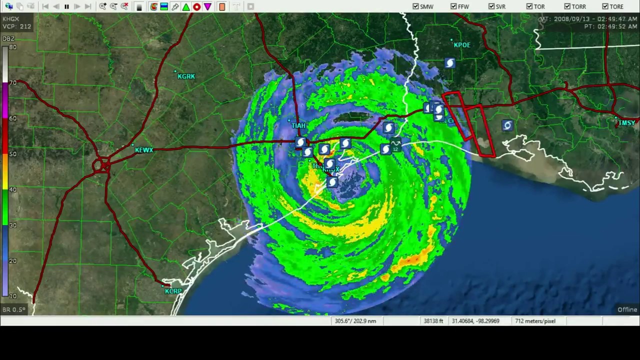 Hurricane Ike Radar Loop (Base reflectivity & velocity)