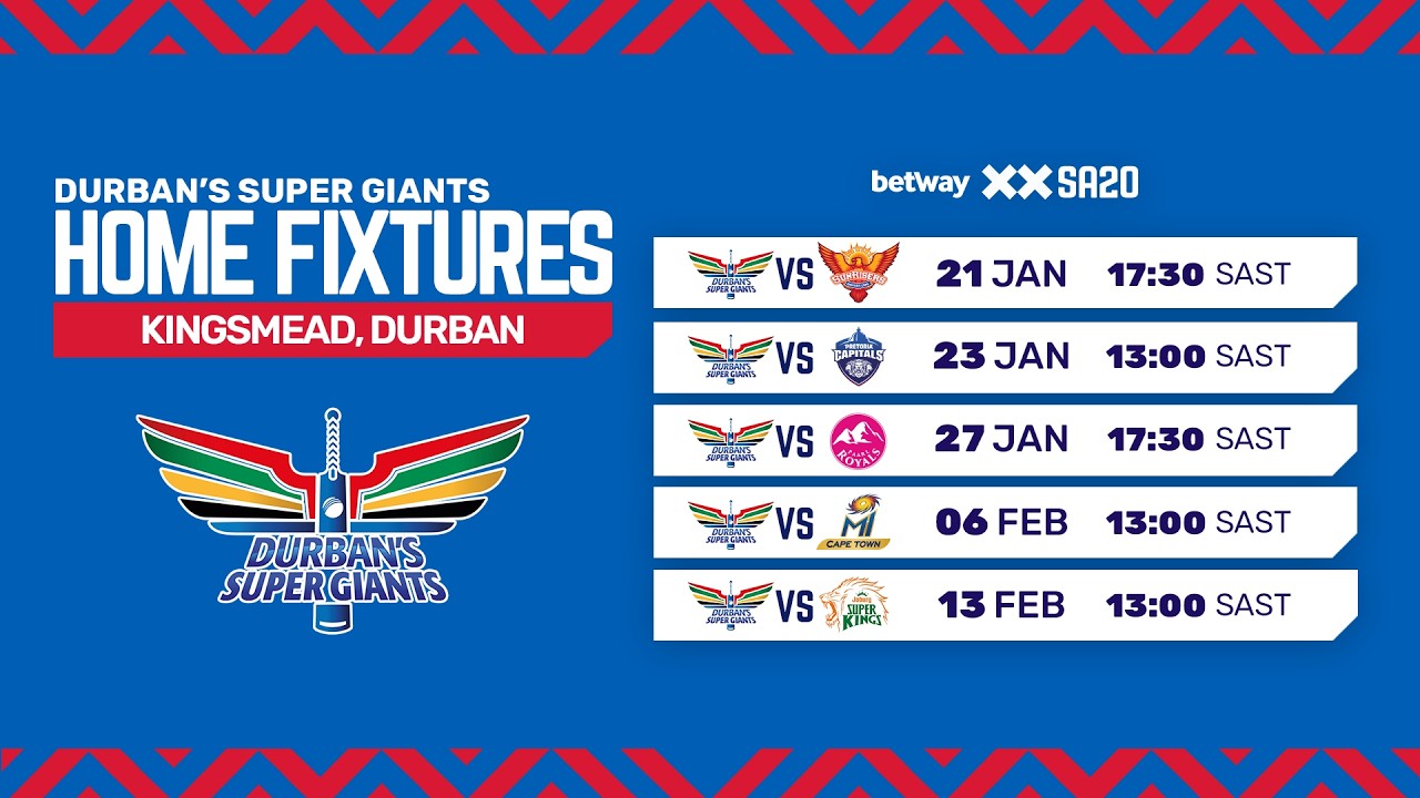 Durban's Super Giants Season 5 fixtures at Kingsmead
