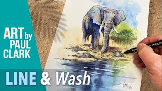 How To Paint an African Elephant in Line & Wash