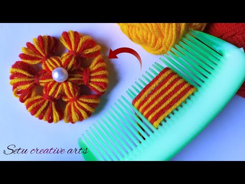 Super easy woolen flower making tricks using hair comb | Hand embroidery - amazing flower design