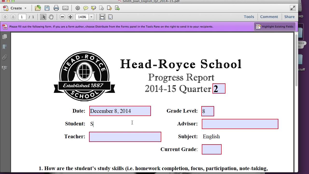 Middle School Progress Reports (New Fillable PDF Process)