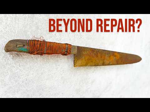 IMPOSSIBLE Knife Restoration! Rusted Giant Chops Wood Like Butter