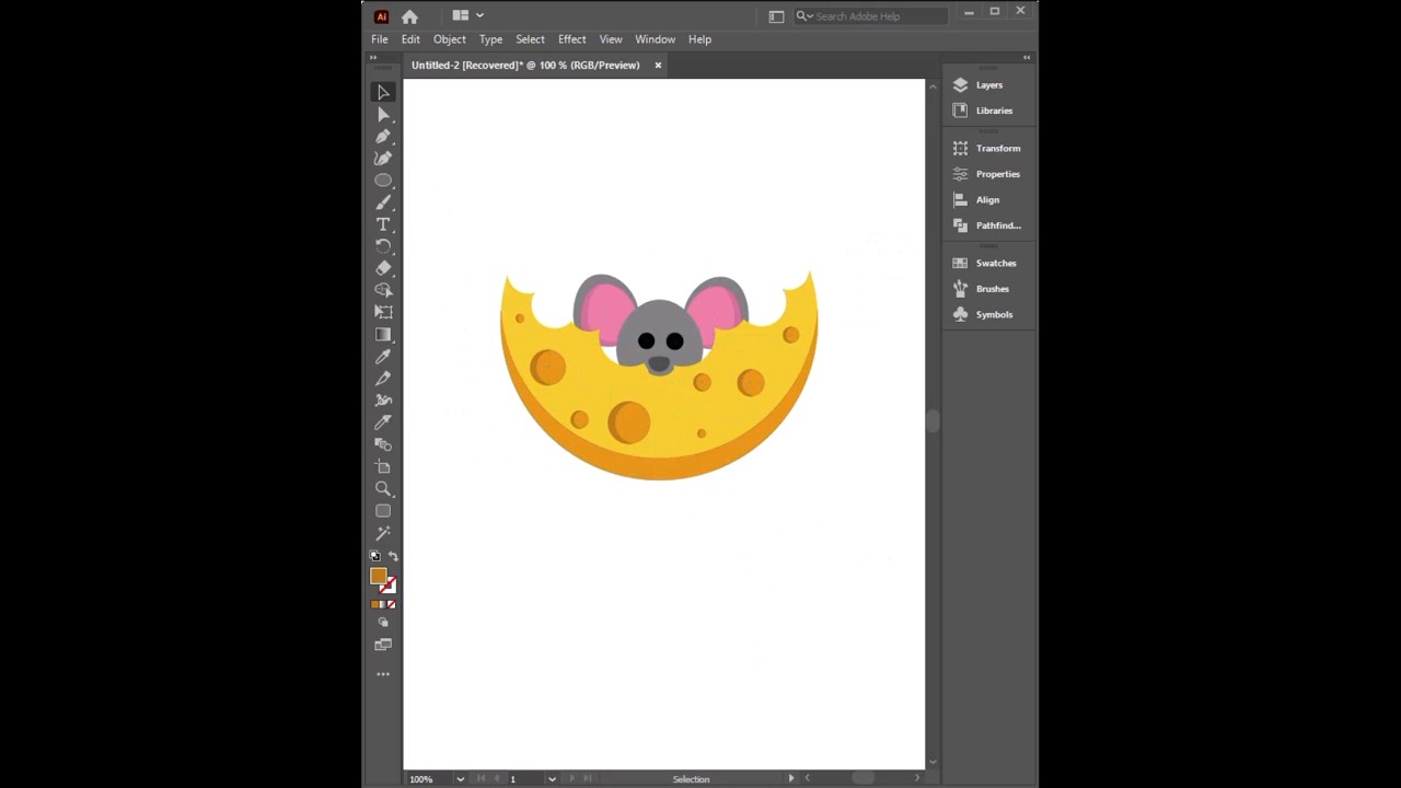 Mouse eating cheese design tutorial in Adobe illustrator