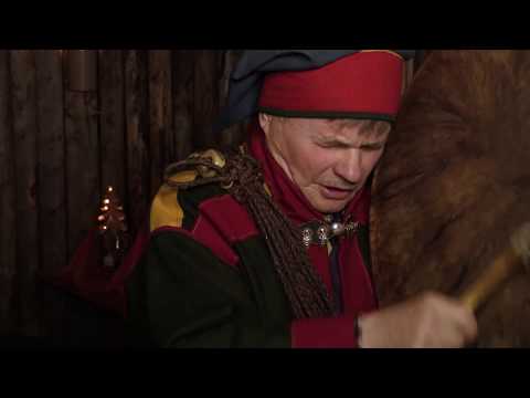 Sámi person Niiles-Jouni Aikio singing traditional Joiku song in Levi, Lapland, Finland.