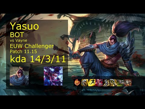 Yasuo Bot & Rakan vs Vayne & Taric - EUW Challenger 14/3/11 Patch 11.15 Gameplay