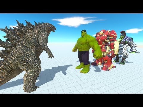 GODZILLA 2021 VS 3X HULK + HULK BUSTER + HULK WARRIOR - Animal Revolt Battle Simulator