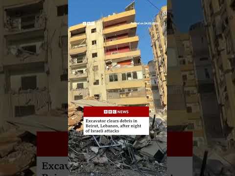 Excavator clears debris in Beirut, Lebanon, after Israeli strikes. #Lebanon #Israel #BBCNews