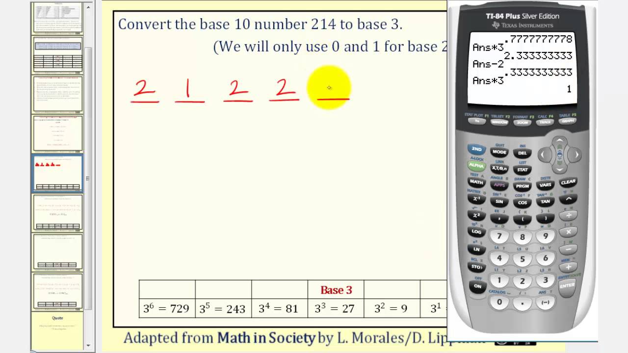 Convert Numbers in Base Ten to Different Bases:  Calculator Method