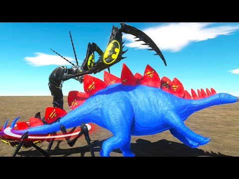 SUPERMAN STEGOSAURUS vs BATMAN GIANT PRAYING MANTIS DEATH RUN  - Animal Revolt Battle Simulator