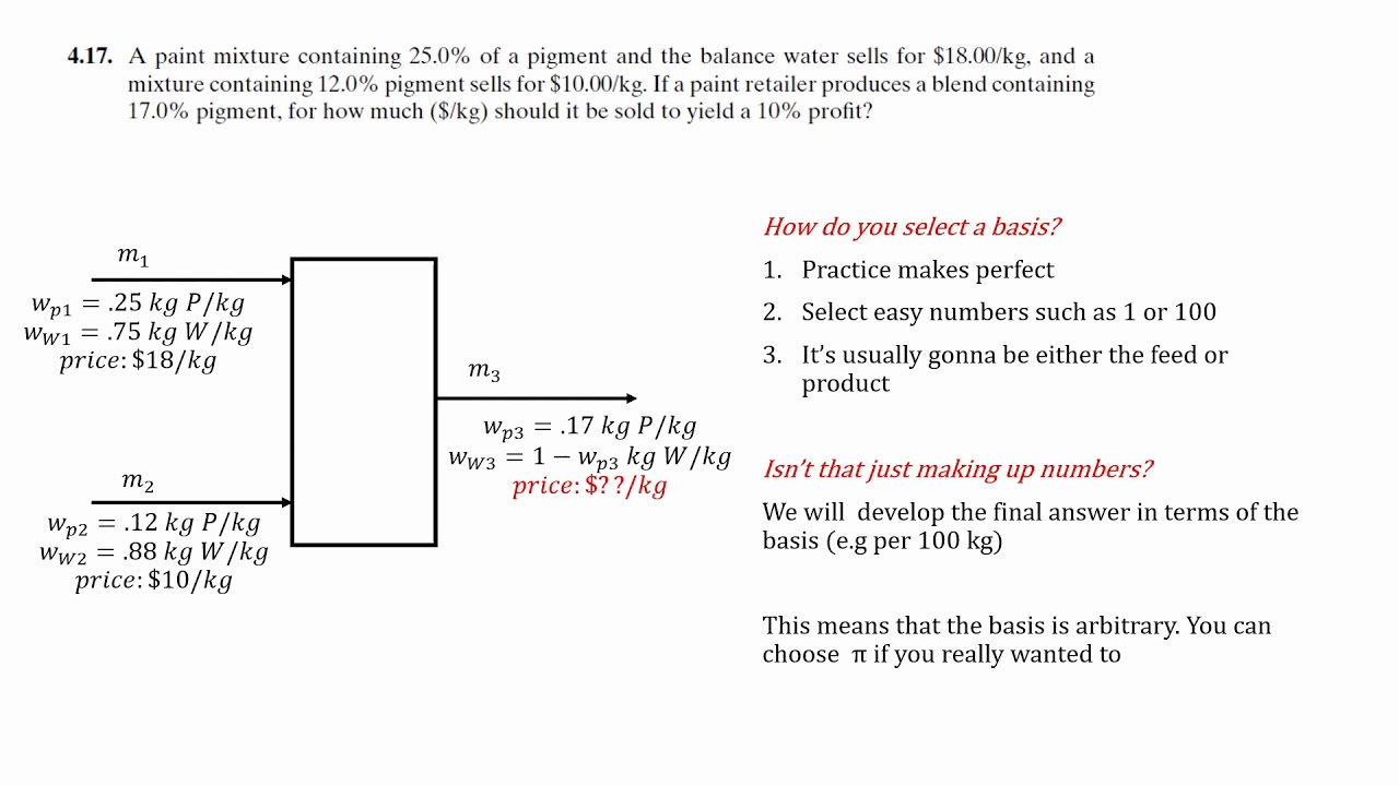 4.17 Writing your own Basis for a mass balance calculation chemical engineering example