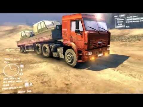 Spin Tires Dev Demo July 2013 - Orange Kamaz + Trailer Transporting 2 UAZ Part 2