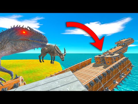ESCAPE from HUNGRY DINOSAURS and JUMP on the SHIP - Animal Revolt Battle Simulator