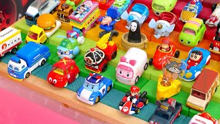 トミカ☆色んなタイプのミニカーをカラフルな坂で転がしたよ♪ロボカーポリー・ジブリも登場
