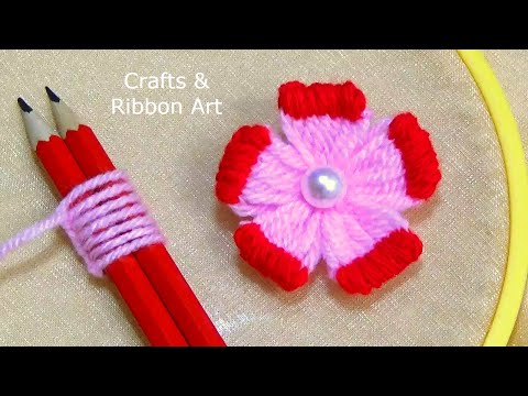 Easy Woolen Flower Making Ideas with Pencil - Hand Embroidery Amazing Trick - Sewing Hacks