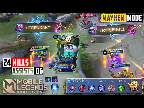Cyclops 24 kills!!! Cyclolps Best Build 2021| Mayhem Mode  - Mobile Legends