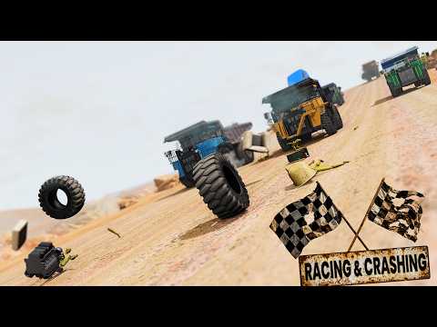 BeamNG Drive - Racing On The Long Bumpy Desert Road - Mining Trucks