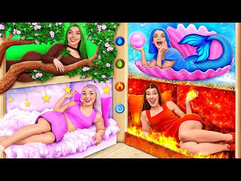 Los Cuatro Elementos Construyen una Litera | Chicas de Fuego, Agua, Aire y Tierra Mega DO Challenge
