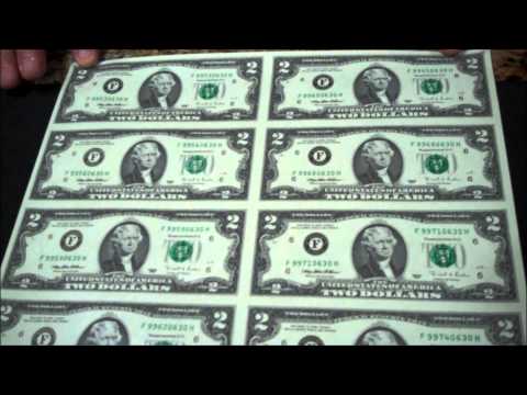Uncut sheet of $2 bills!