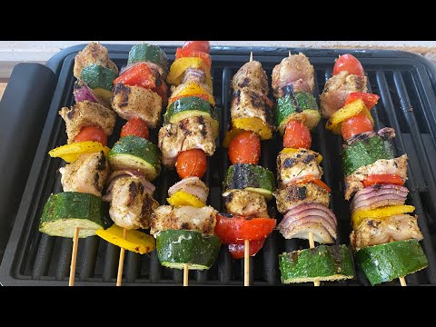Chicken Kebabs on the indoor smokeless grill #chickenkebabs