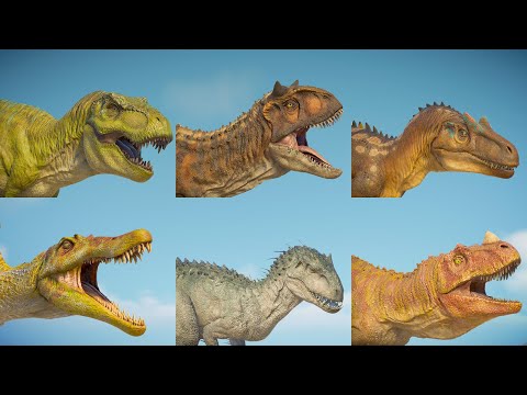 TYRANNOSAURUS REX vs LARGE & MEDIUM CARNIVORES DINOSAURS BATTLE IN SAN DIEGO - JWE2