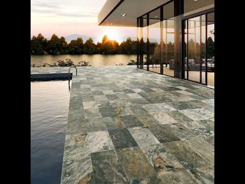Carrelage sol extérieur Pierre de Bali Météor Mix vert R11 30x60 cm