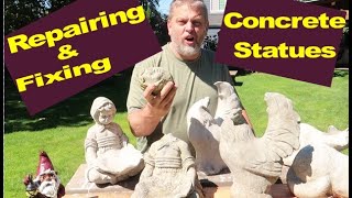 Concrete Statue Repair - Fixing broken parts, filling air bubbles &amp; seams, and painting restoration