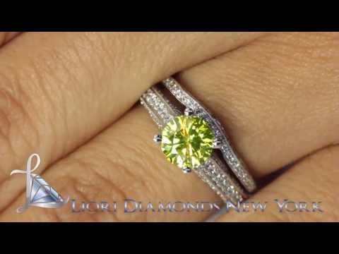FD-027 - 2.15 Carat Fancy Yellow Round Cut Diamond Engagement Ring & Wedding Band Set 18k