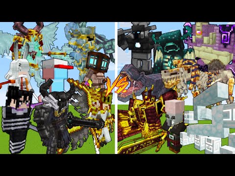 Women's and Men's Team VS 8 Strong Bosses /Minecraft Mob Battle