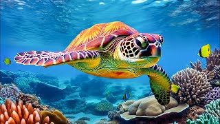 Under Red Sea 4K - Incredible Underwater World - Tropical Fish, Coral Reefs, Sea Turtle in Aquarium