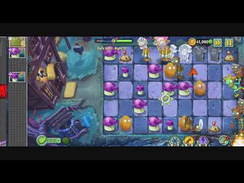 PVZ 2 - Dark Ages - Night 10 - Survive a Massive Attack in the Dark Ages and without any lawn Movers