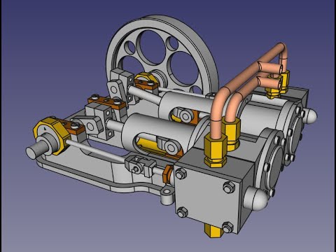 FreeCAD 0.20 2 CYLINDER HORIZONAL STEAM ENGINE NON REVERSING (Part 1/2)