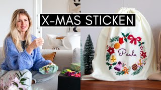 Weihnachtssäckchen besticken: Adventskranz sticken lernen